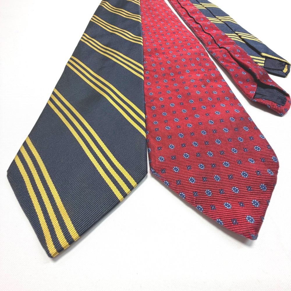 Brooks Brothers Silk Necktie Lot (2) Makers & 346 Navy Gold Stripe + Red Pattern